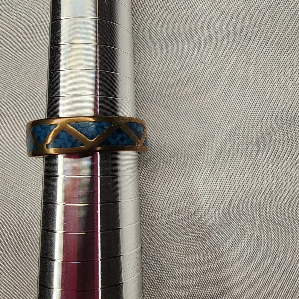 Vintage Turquoise Inlay Ring Size 9 3/4